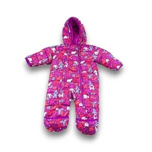 Columbia Pink Animal Puffer Snowsuit Bunting Sherpa Fleece Lined Baby Girl 6-12m